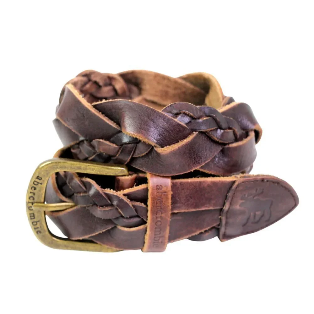 Abercrombie BRAIDED BROWN REAL LEATHER 1 3/8